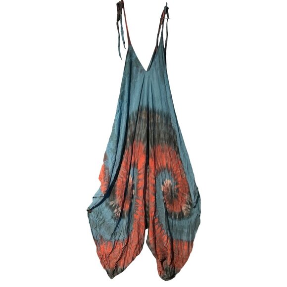 Sacred Threads Hippie Boho Festival Harem Tie Dye Block Print Jumpsuit - Picture 1 of 5